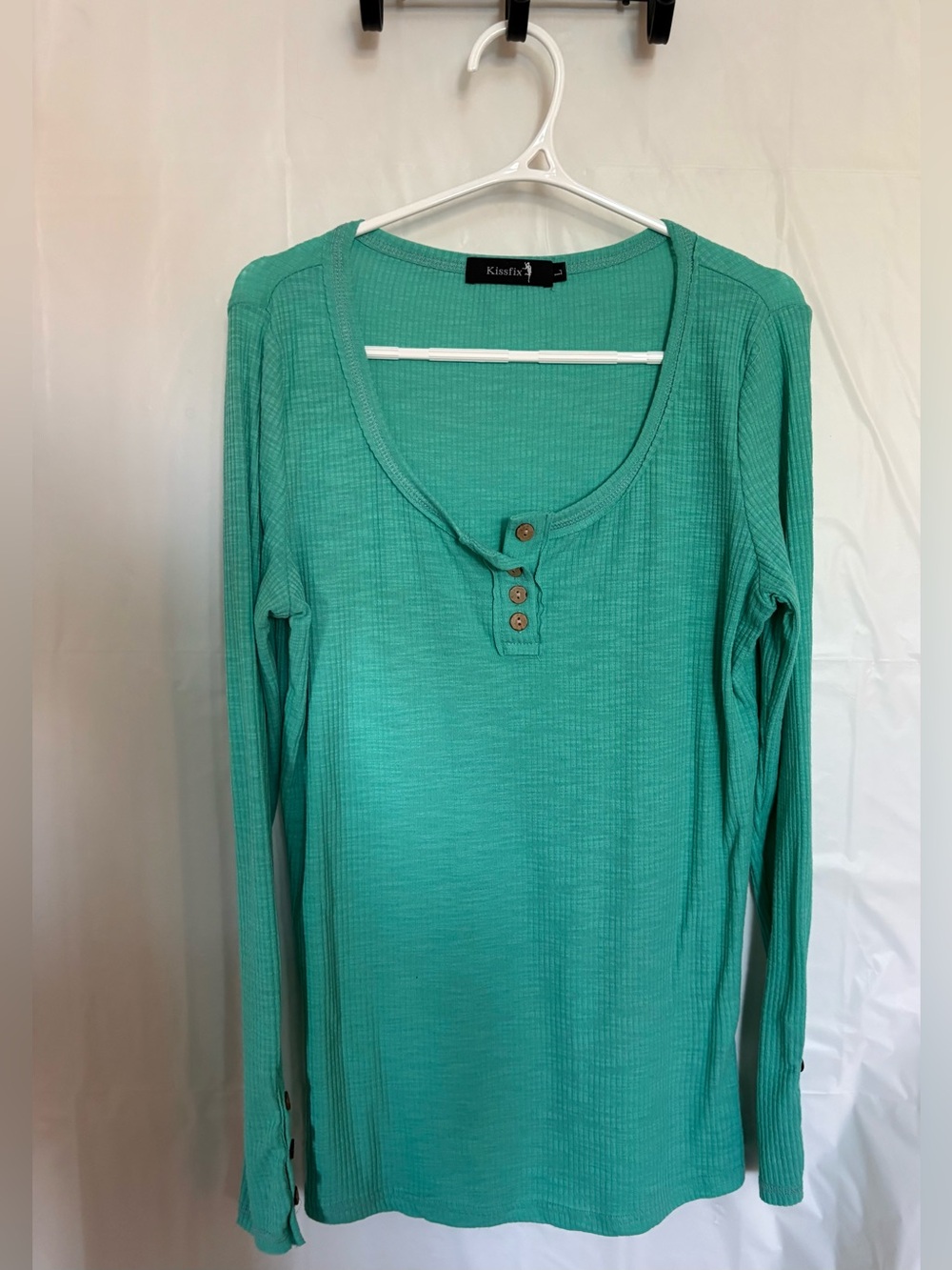 Kensie Long Sleeve Henley Top in Teal